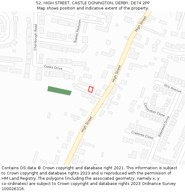 52, HIGH STREET, CASTLE DONINGTON, DERBY, DE74 2PP: Location map and indicative extent of plot