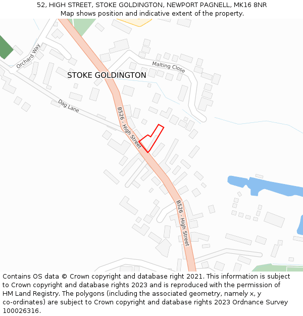 52, HIGH STREET, STOKE GOLDINGTON, NEWPORT PAGNELL, MK16 8NR: Location map and indicative extent of plot