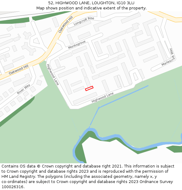 52, HIGHWOOD LANE, LOUGHTON, IG10 3LU: Location map and indicative extent of plot