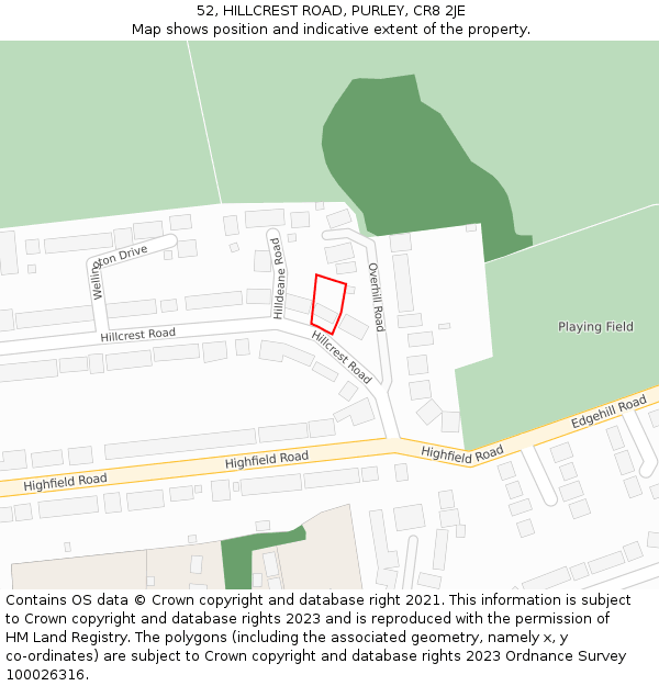 52, HILLCREST ROAD, PURLEY, CR8 2JE: Location map and indicative extent of plot