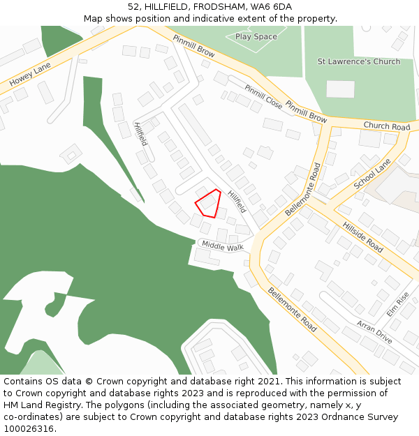 52, HILLFIELD, FRODSHAM, WA6 6DA: Location map and indicative extent of plot