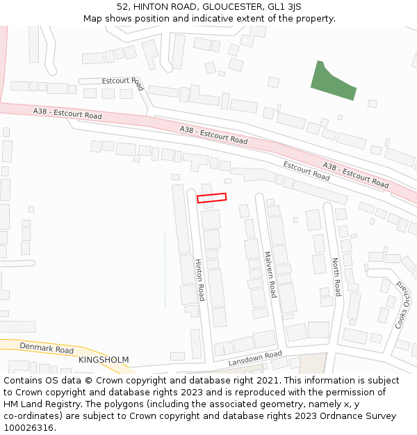 52, HINTON ROAD, GLOUCESTER, GL1 3JS: Location map and indicative extent of plot