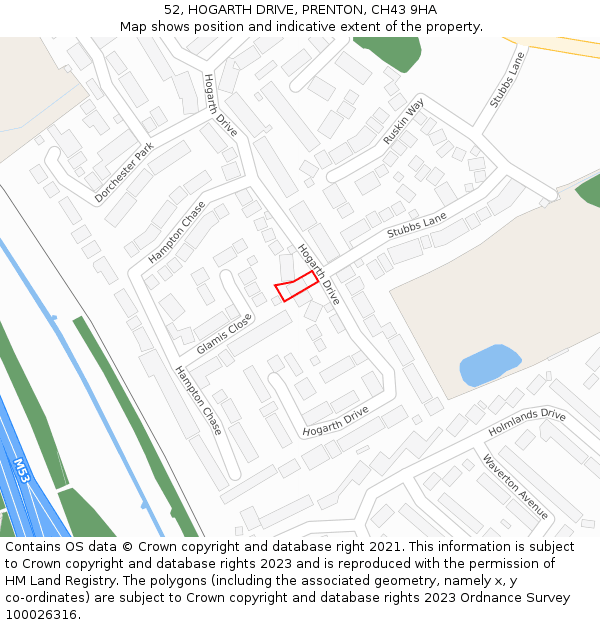 52, HOGARTH DRIVE, PRENTON, CH43 9HA: Location map and indicative extent of plot