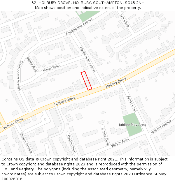 52, HOLBURY DROVE, HOLBURY, SOUTHAMPTON, SO45 2NH: Location map and indicative extent of plot