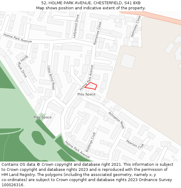 52, HOLME PARK AVENUE, CHESTERFIELD, S41 8XB: Location map and indicative extent of plot