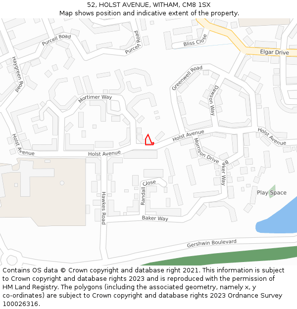 52, HOLST AVENUE, WITHAM, CM8 1SX: Location map and indicative extent of plot