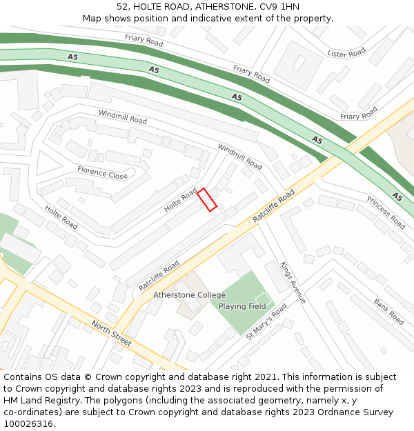 52, HOLTE ROAD, ATHERSTONE, CV9 1HN: Location map and indicative extent of plot