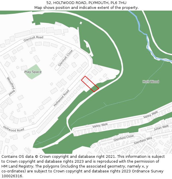 52, HOLTWOOD ROAD, PLYMOUTH, PL6 7HU: Location map and indicative extent of plot