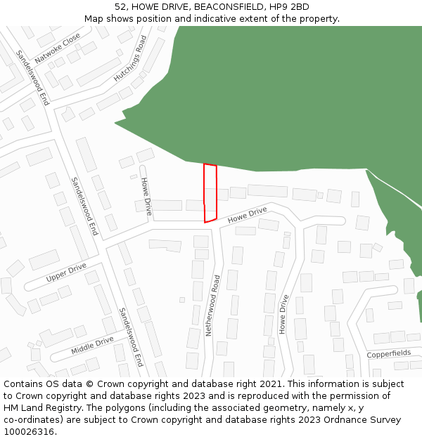 52, HOWE DRIVE, BEACONSFIELD, HP9 2BD: Location map and indicative extent of plot