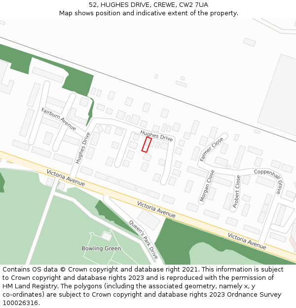 52, HUGHES DRIVE, CREWE, CW2 7UA: Location map and indicative extent of plot