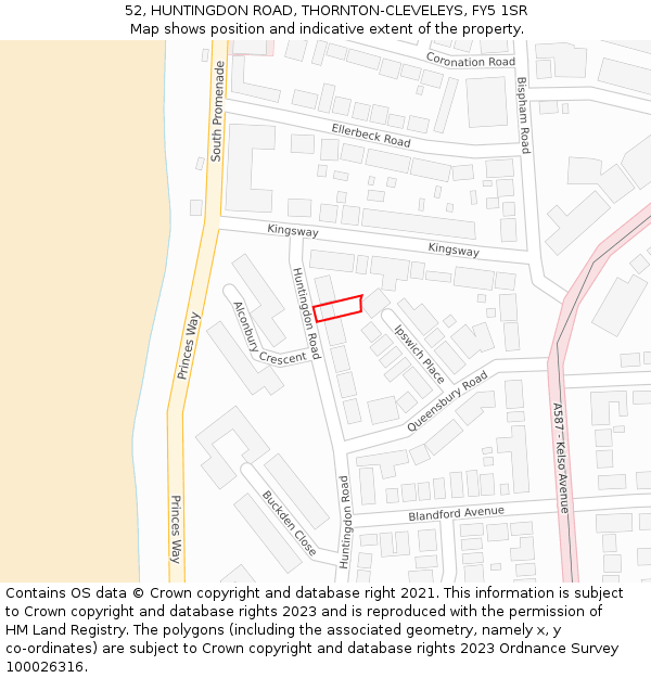 52, HUNTINGDON ROAD, THORNTON-CLEVELEYS, FY5 1SR: Location map and indicative extent of plot