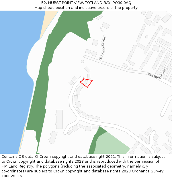 52, HURST POINT VIEW, TOTLAND BAY, PO39 0AQ: Location map and indicative extent of plot