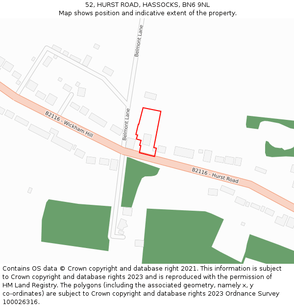 52, HURST ROAD, HASSOCKS, BN6 9NL: Location map and indicative extent of plot