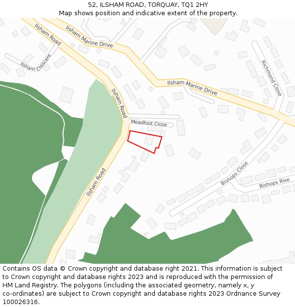 52, ILSHAM ROAD, TORQUAY, TQ1 2HY: Location map and indicative extent of plot