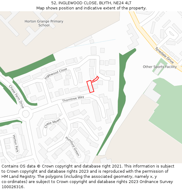 52, INGLEWOOD CLOSE, BLYTH, NE24 4LT: Location map and indicative extent of plot