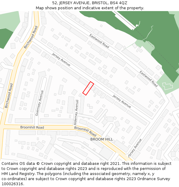 52, JERSEY AVENUE, BRISTOL, BS4 4QZ: Location map and indicative extent of plot