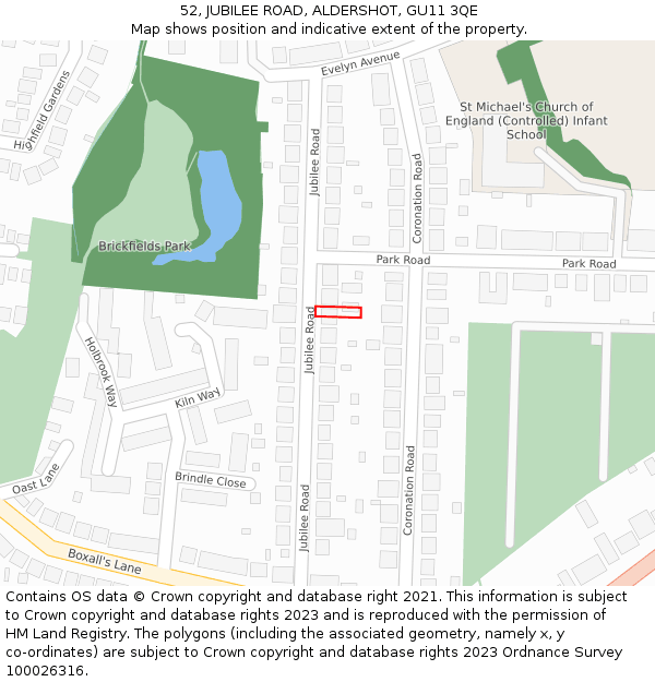 52, JUBILEE ROAD, ALDERSHOT, GU11 3QE: Location map and indicative extent of plot