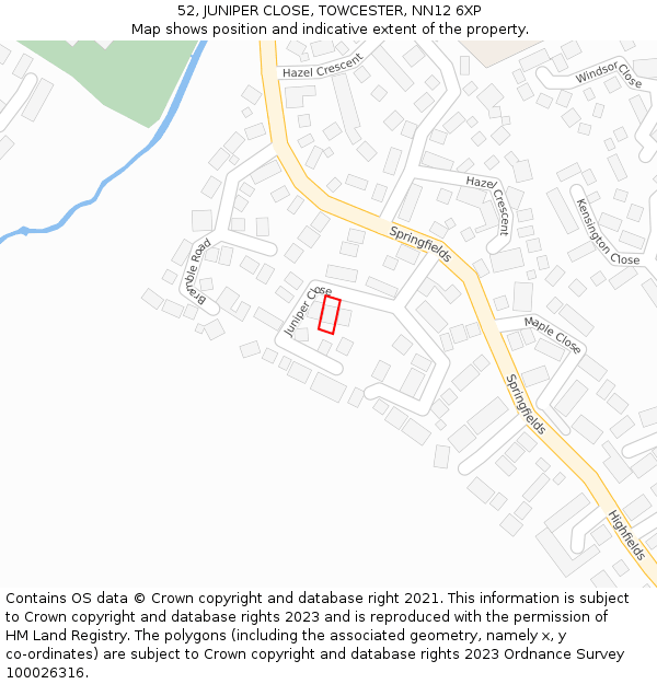 52, JUNIPER CLOSE, TOWCESTER, NN12 6XP: Location map and indicative extent of plot