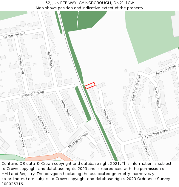 52, JUNIPER WAY, GAINSBOROUGH, DN21 1GW: Location map and indicative extent of plot