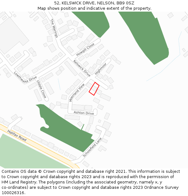 52, KELSWICK DRIVE, NELSON, BB9 0SZ: Location map and indicative extent of plot