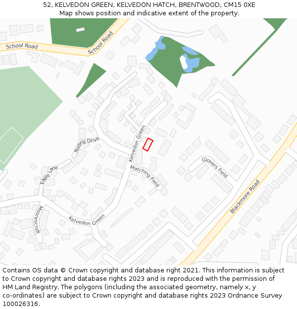 52, KELVEDON GREEN, KELVEDON HATCH, BRENTWOOD, CM15 0XE: Location map and indicative extent of plot