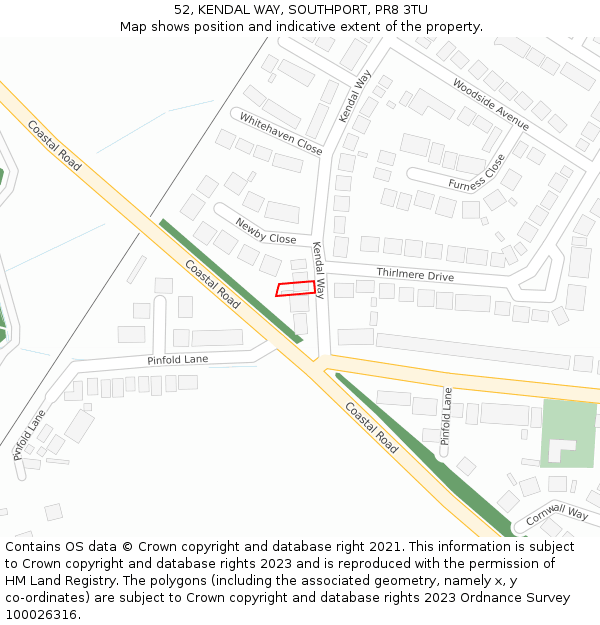 52, KENDAL WAY, SOUTHPORT, PR8 3TU: Location map and indicative extent of plot