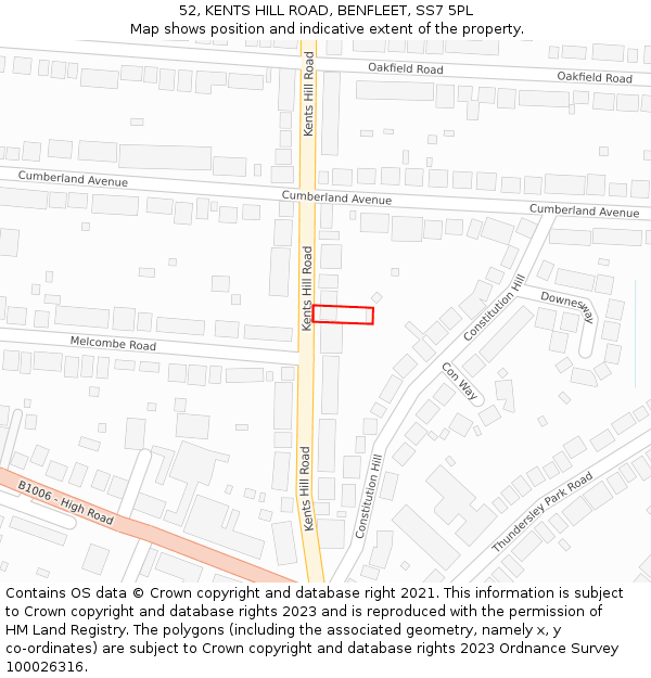 52, KENTS HILL ROAD, BENFLEET, SS7 5PL: Location map and indicative extent of plot