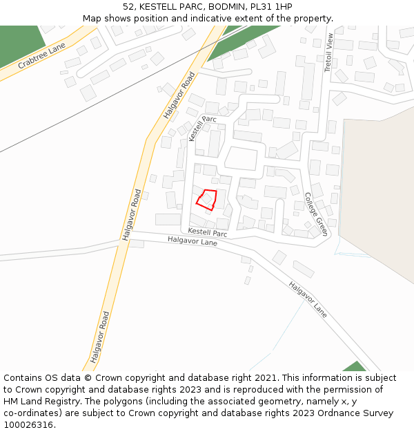 52, KESTELL PARC, BODMIN, PL31 1HP: Location map and indicative extent of plot