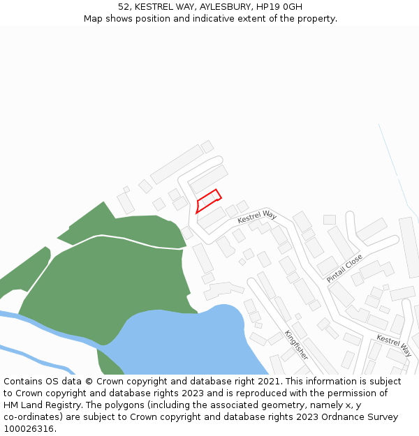 52, KESTREL WAY, AYLESBURY, HP19 0GH: Location map and indicative extent of plot