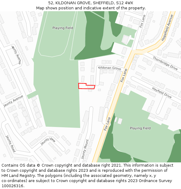 52, KILDONAN GROVE, SHEFFIELD, S12 4WX: Location map and indicative extent of plot