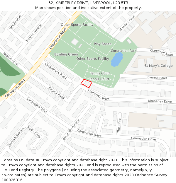 52, KIMBERLEY DRIVE, LIVERPOOL, L23 5TB: Location map and indicative extent of plot