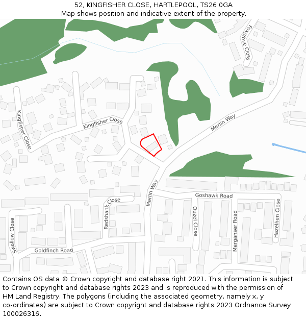 52, KINGFISHER CLOSE, HARTLEPOOL, TS26 0GA: Location map and indicative extent of plot