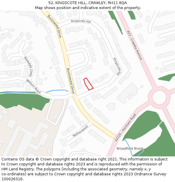52, KINGSCOTE HILL, CRAWLEY, RH11 8QA: Location map and indicative extent of plot