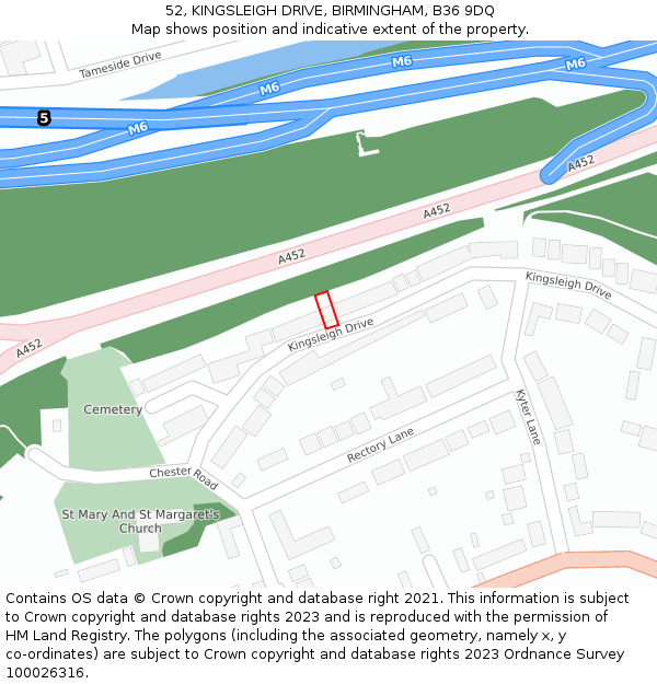 52, KINGSLEIGH DRIVE, BIRMINGHAM, B36 9DQ: Location map and indicative extent of plot