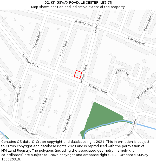 52, KINGSWAY ROAD, LEICESTER, LE5 5TJ: Location map and indicative extent of plot