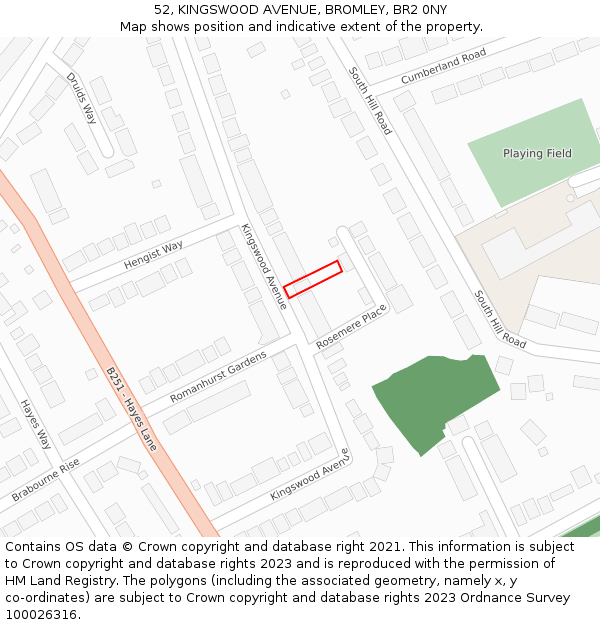 52, KINGSWOOD AVENUE, BROMLEY, BR2 0NY: Location map and indicative extent of plot