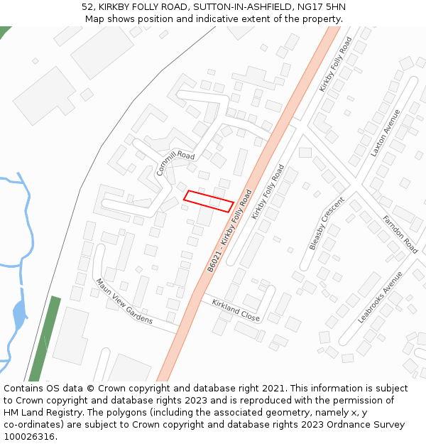 52, KIRKBY FOLLY ROAD, SUTTON-IN-ASHFIELD, NG17 5HN: Location map and indicative extent of plot