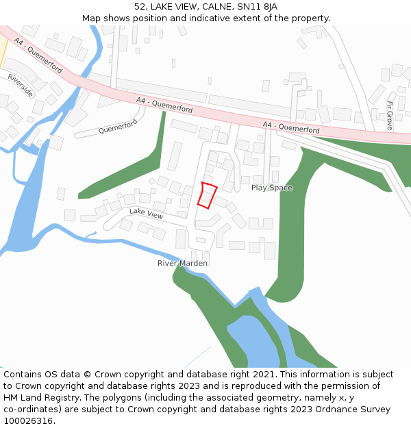 52, LAKE VIEW, CALNE, SN11 8JA: Location map and indicative extent of plot