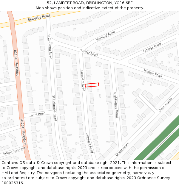 52, LAMBERT ROAD, BRIDLINGTON, YO16 6RE: Location map and indicative extent of plot