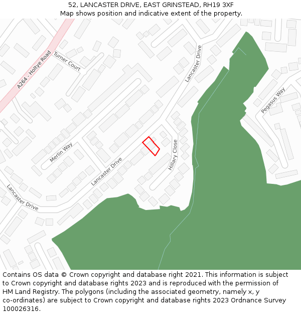 52, LANCASTER DRIVE, EAST GRINSTEAD, RH19 3XF: Location map and indicative extent of plot