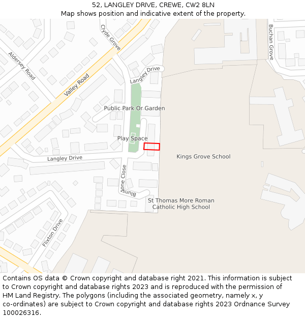 52, LANGLEY DRIVE, CREWE, CW2 8LN: Location map and indicative extent of plot