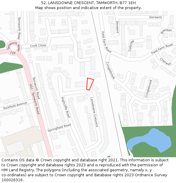 52, LANSDOWNE CRESCENT, TAMWORTH, B77 1EH: Location map and indicative extent of plot
