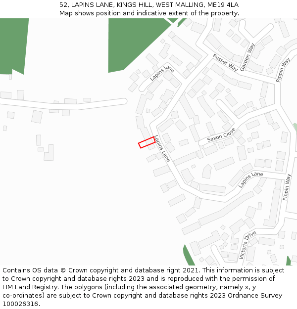 52, LAPINS LANE, KINGS HILL, WEST MALLING, ME19 4LA: Location map and indicative extent of plot