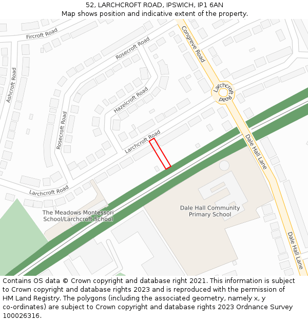 52, LARCHCROFT ROAD, IPSWICH, IP1 6AN: Location map and indicative extent of plot