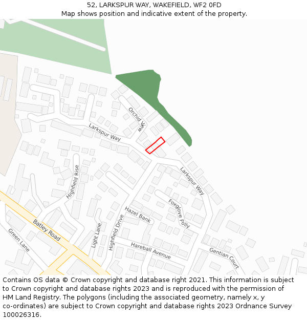 52, LARKSPUR WAY, WAKEFIELD, WF2 0FD: Location map and indicative extent of plot