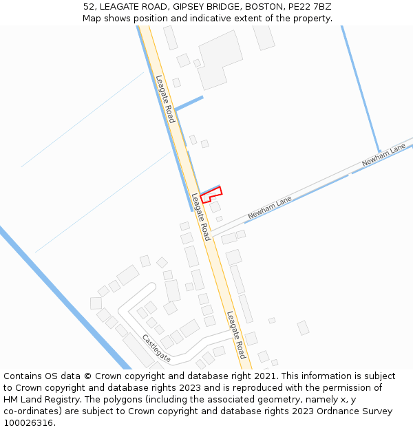 52, LEAGATE ROAD, GIPSEY BRIDGE, BOSTON, PE22 7BZ: Location map and indicative extent of plot