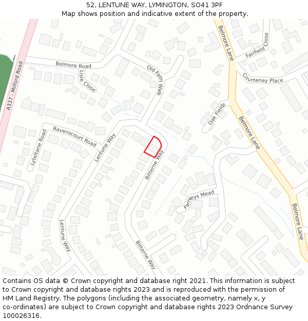 52, LENTUNE WAY, LYMINGTON, SO41 3PF: Location map and indicative extent of plot