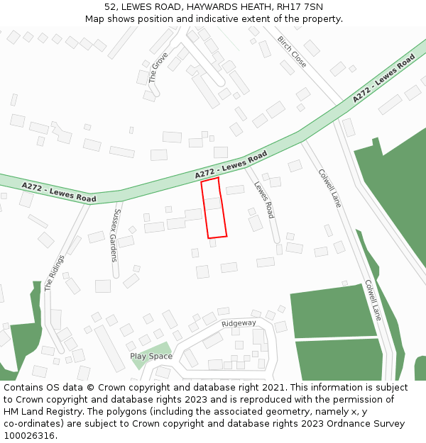 52, LEWES ROAD, HAYWARDS HEATH, RH17 7SN: Location map and indicative extent of plot