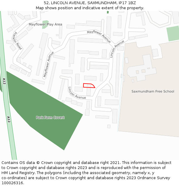 52, LINCOLN AVENUE, SAXMUNDHAM, IP17 1BZ: Location map and indicative extent of plot