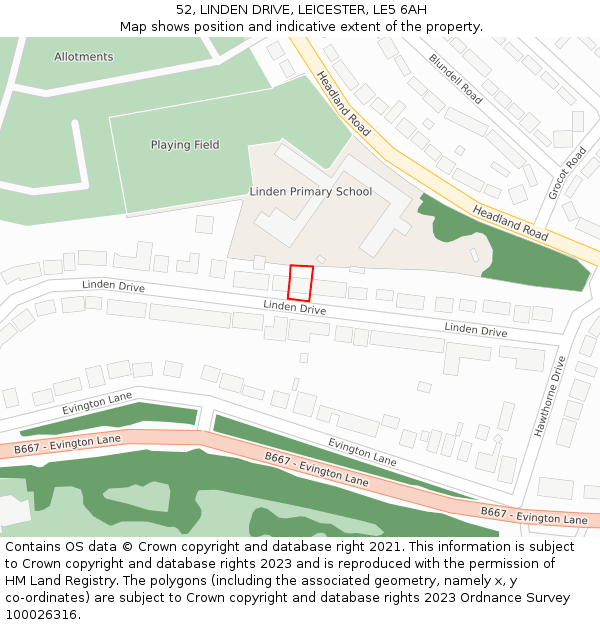 52, LINDEN DRIVE, LEICESTER, LE5 6AH: Location map and indicative extent of plot